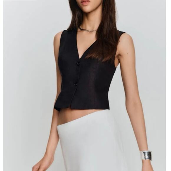 NWOT Reformation Anita Linen Vest in Black SZ 6 - Picture 1 of 8